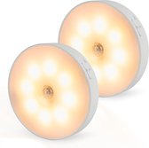 Brendz Éclairage d'armoire ronde LED avec détecteur de mouvement, rechargeable par USB-C, magnétique, 2 pièces, Blanc chaud 3000K, Éclairage d'escalier sans fil, Veilleuse