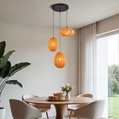 Suspension japandi 3 lumières avec lanternes en tissu orange - Fabrica