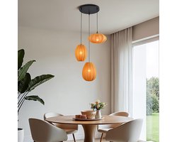 LumenXL 3-lichts japandi hanglamp - oranje stoffen lampionnen - Fabrica