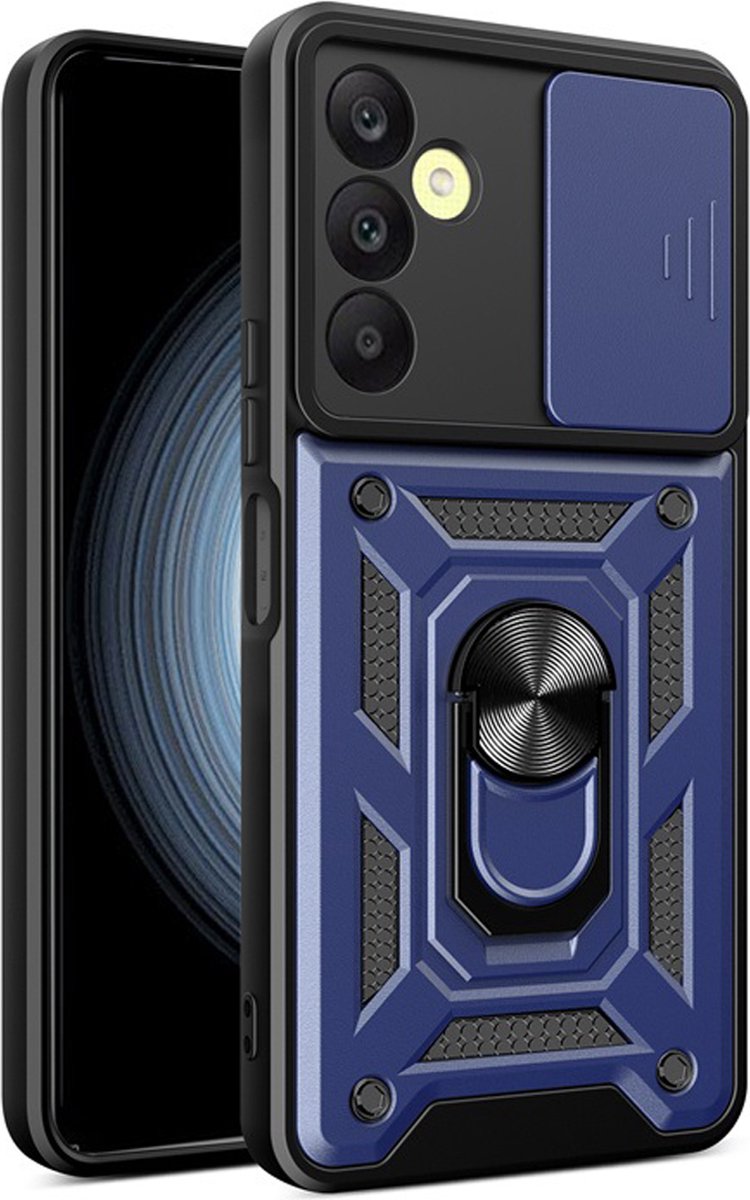 MobyDefend Hoesje - Geschikt voor Samsung Galaxy A25 - Pantsercase Met Draaibare Ring - Blauw