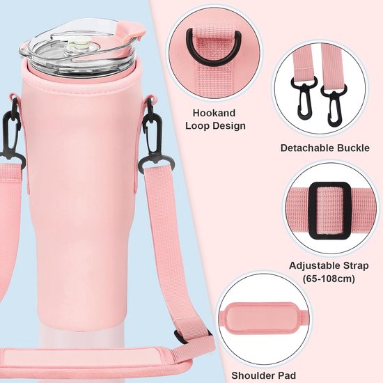 PRAOAHEI 1180 ML Thermobeker met rietje en hendel, dubbelwandige