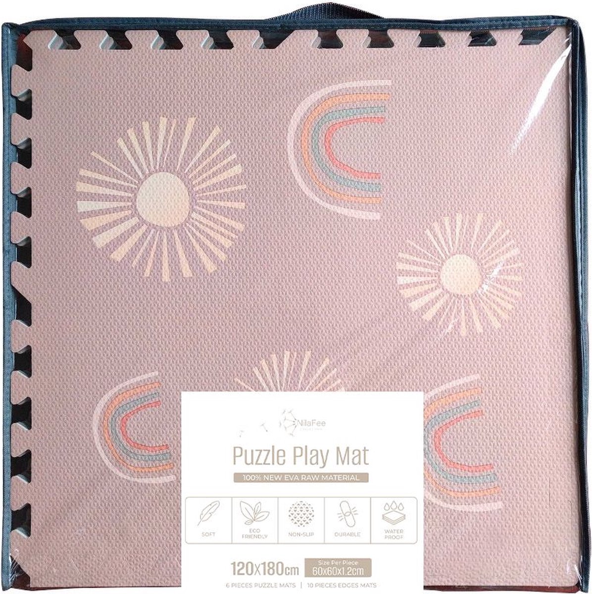 NilaFee® - Speelkleed - Speelmat - Puzzelmat - Baby - Foam - 120 x 180 cm - Uitbreidbaar - Yoga mat - Fitnessmat - Vloerbeschermer - Rainbow Pink — afbeelding 7