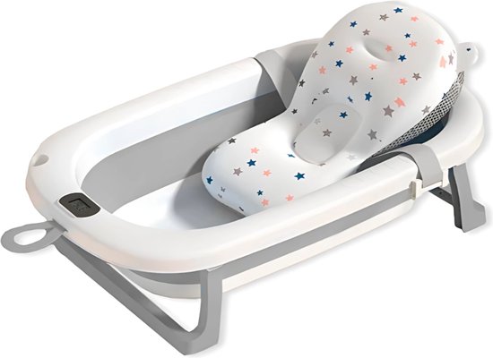 GoudenGracht Baby Bad - Handdouche Opening - Babybad - Babybad met standaard - Opvouwbaar - Digitale Thermometer - Grijs