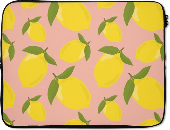 Housse pour ordinateur portable 17 pouces - Citrons - Jaune - Rose - Motif - Fruits - Housse pour ordinateur portable - Dimensions intérieures 41x28 cm - Dos noir
