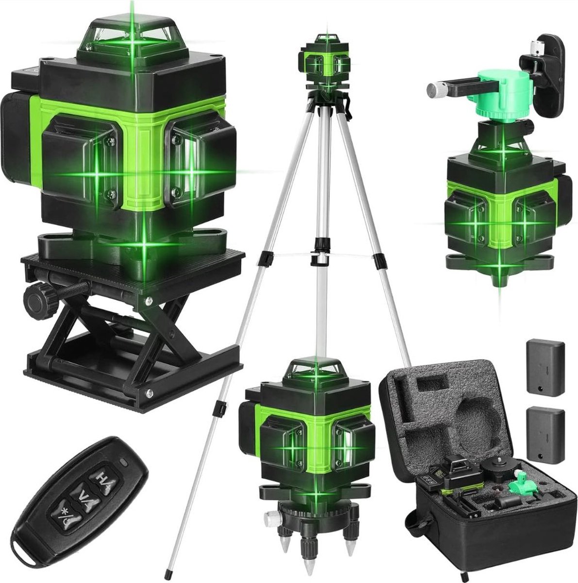 Kruislijnlaser met Statief - Bouwlaser met 4D Lasers - Kruislaser met Oplaadbare Lithium Batterij - Inclusief Opbergkoffer en Afstandsbediening - 360 Graden Roterend - Met Statief -