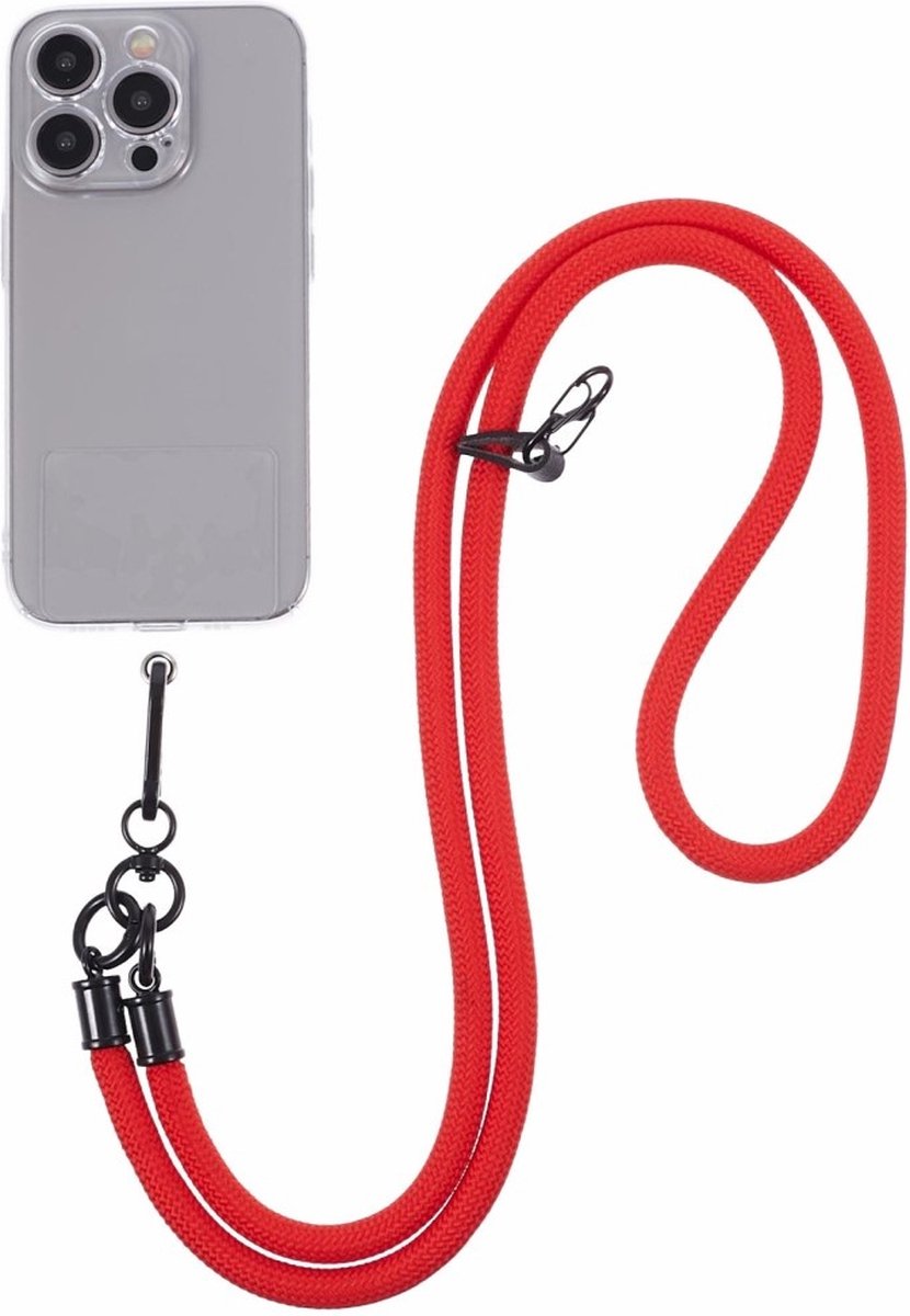 Coverup Crossbody Telefoonkoord 120cm met Sleutelhanger - 8mm Nylon Koord - Rood