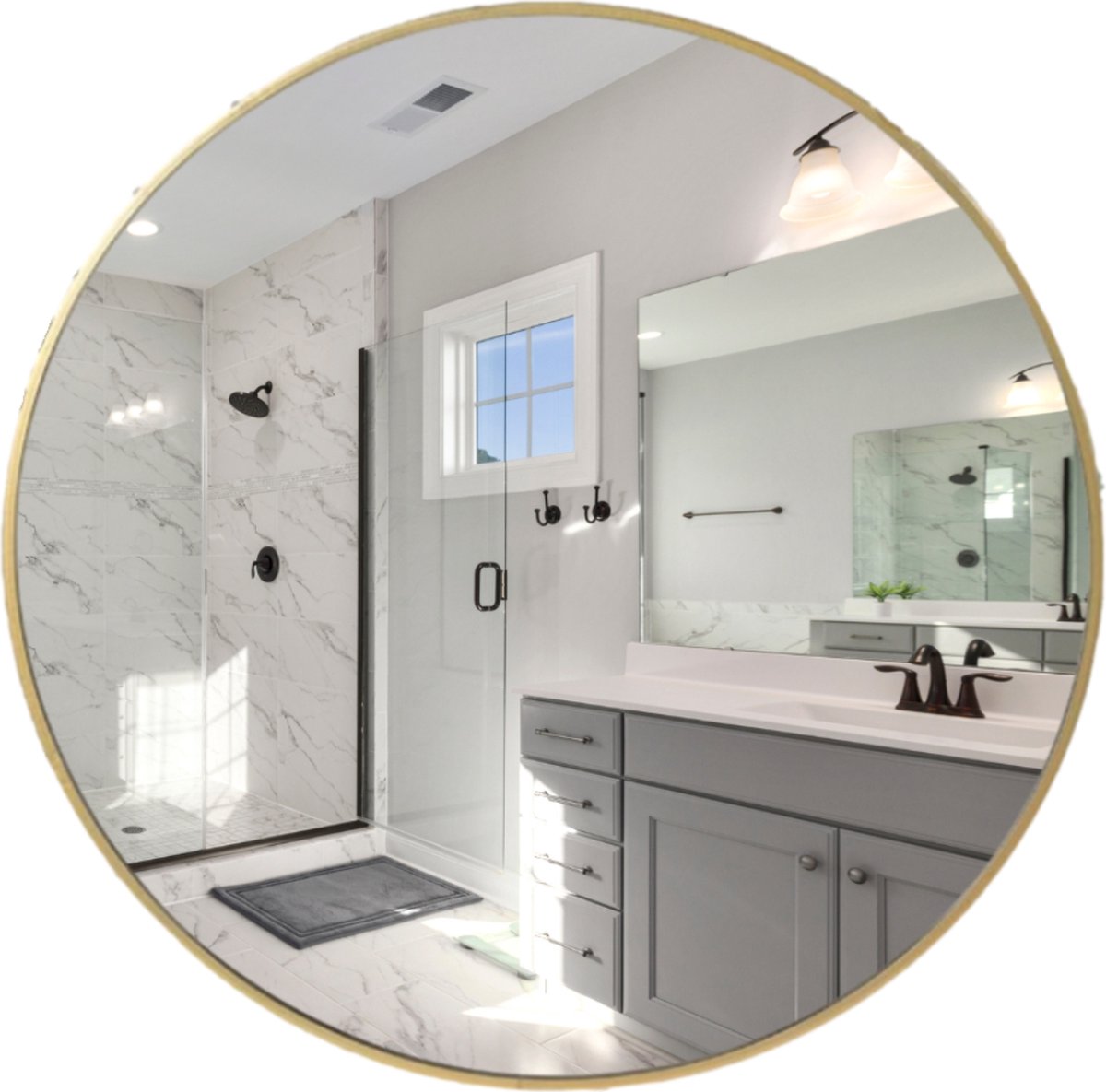 MISOU Spiegel - Rond - Goud - Glas - Wandspiegel - Spiegel badkamer - Diameter 55cm - Accessoires - Wanddecoratie - Miroir Mural