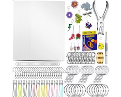 foto van 265-Delig Krimpfolie Set met 30 Krimp Folie 15*10.5cm Vellen, Oorbel Haakjes, Sleutelringen, Karabijnhaken, Gaatjestang, Hangers - Krimpie Dinkie Dimpie Knutselen Pakket voor Jongens & Meisjes - Sieraden, Oorbellen, Sleutelhangers Maken Knutselpakket