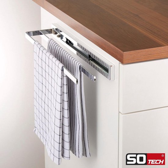 2 stuks SOTECH handdoekuittrekelement ELEGANCE chroom 1-armig 415 mm ingestoken, 715 mm uitgeschoven handdoekhouder