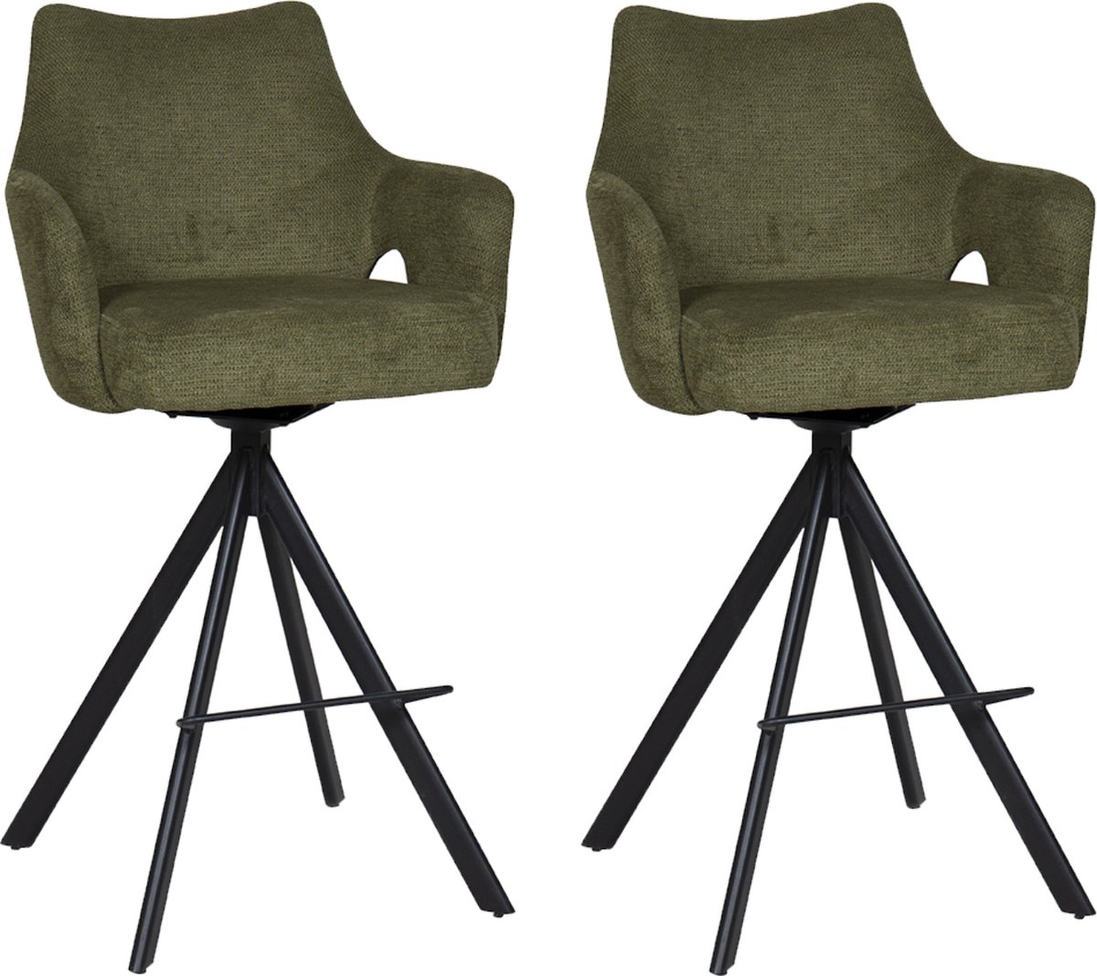 BukkitBow Luxe Moderne Barkrukken - Set van 2 Stuks - Draaibare Zitting - met Voetensteun - Aragon Stof - met Metalen Onderstel - Groen
