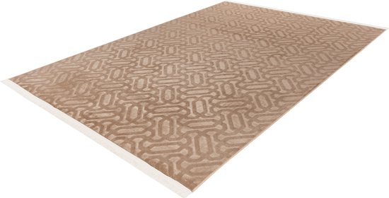 Lalee Damla - Tapis baroque - Tapis haut bas - Tapis à franges - Super doux - Effet 3D - Envers antidérapant - Passe en machine à laver - 120x160 cm Taupe