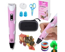 foto van QUINOR® 3D Pen starterspakket xxl – 3 Pen voor kinderen & volwassenen - 3D pen Roze – Inclusief 50 meter filament en handige opbergcase – extra lange Laadkabel - Nieuwste model + E-Boek