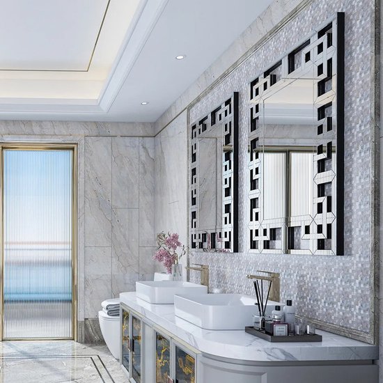 Miroir Mural Décoratif 100x70 Cm – Pour Salon, Chambre, Salle De Bain, Cadre MDF
