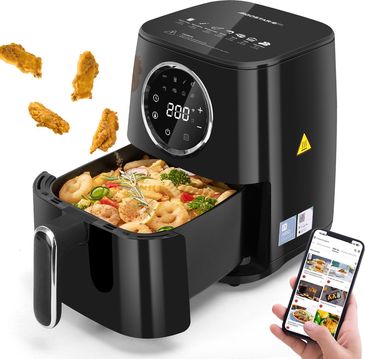 Aigostar Odin Smart 30LHY - Airfryer - Hetelucht Friteuse - 4.5L - 1400W