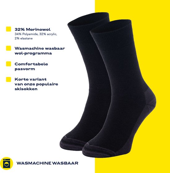 Chaussettes d'hiver NOMAD® Premium, paquet de 2 | 39/42 Zwart | Chaussettes d'intérieur Femme / Homme | 32% laine mérinos | Chaussettes épaisses et chaudes en laine | Bon transport de l'humidité