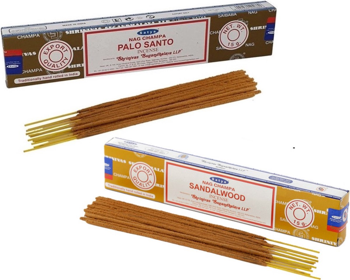 Satya Wierook cadeaus set - 2x geurstokjes - Palo Santo en Sandelhoutgeur - Meditatie Chocolate brown