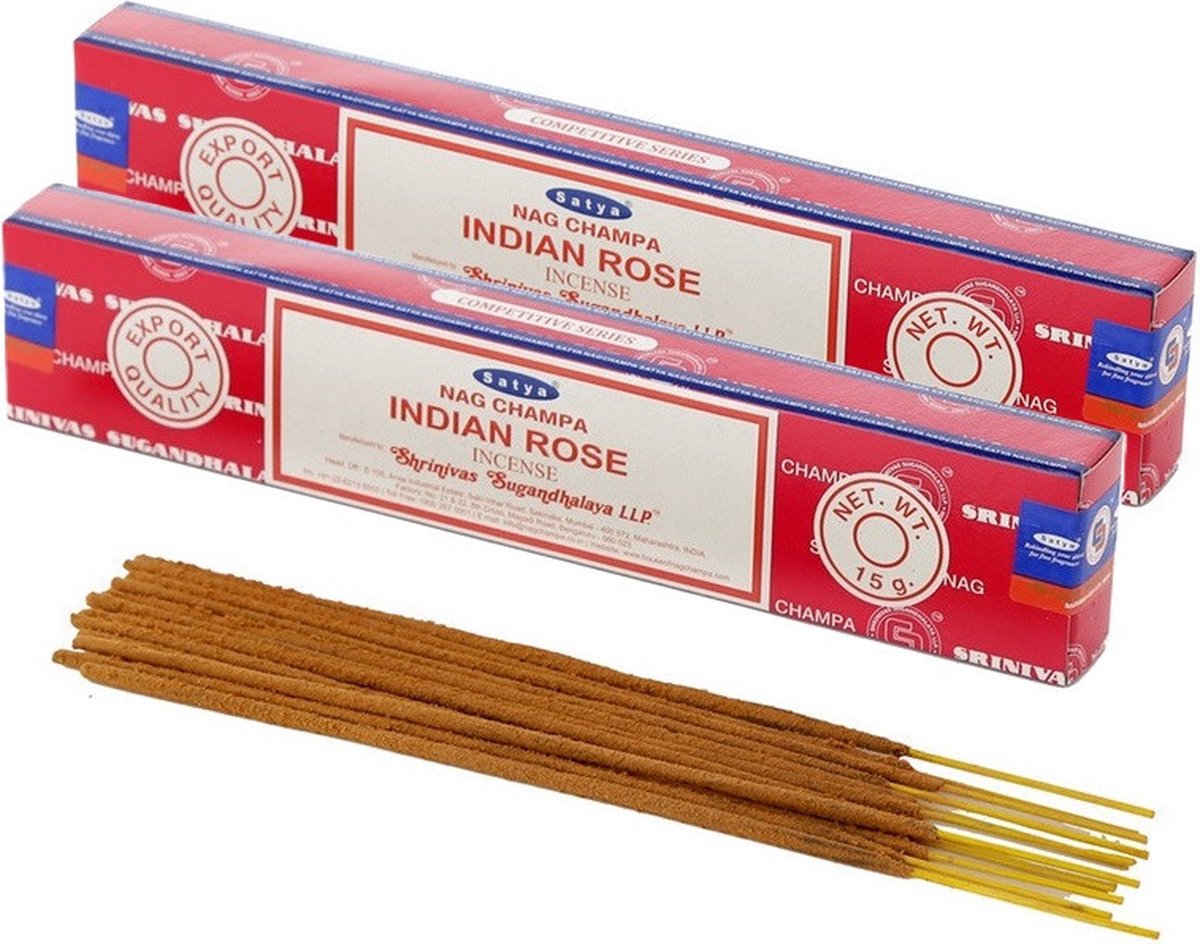 Satya Nag Champa wierrook stokjes Rozen bloemen geur - 30x - Lichaam in balans - Meditatie - staafjes van 21 cm Multi