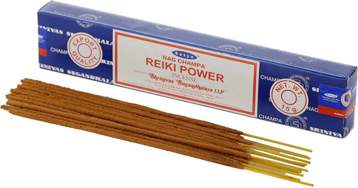 Satya Nag Champa wierrook stokjes Reiki Power geur - 15x - Lichaam in balans - Meditatie - staafjes van 21 cm Multi