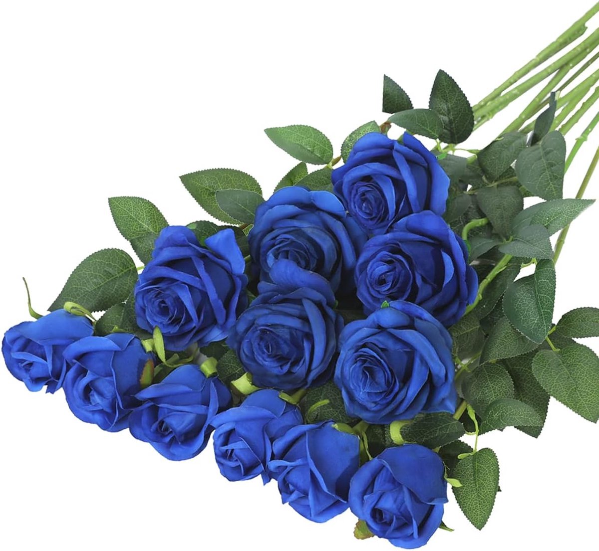Shagam Blauw Rozen kunstbloem - 12 Stuks - Kunstmatige Blauwe Rozen - Diepe Blauwe Kleur - Diameter Ongeveer 8cm - Lengte Ongeveer 50cm - Mysterieuze en Droomachtige Sfeer - Huisdecoratie - huwelijksdecoratie - feestdecoratie- Gemakkelijke Installatie