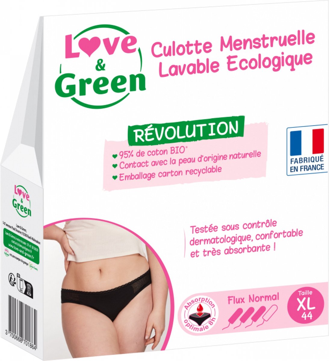 Goedkoopste Love & Green Wasbaar Menstruatieslipje Zwart Normale Doorstroming (Maat XL - 44