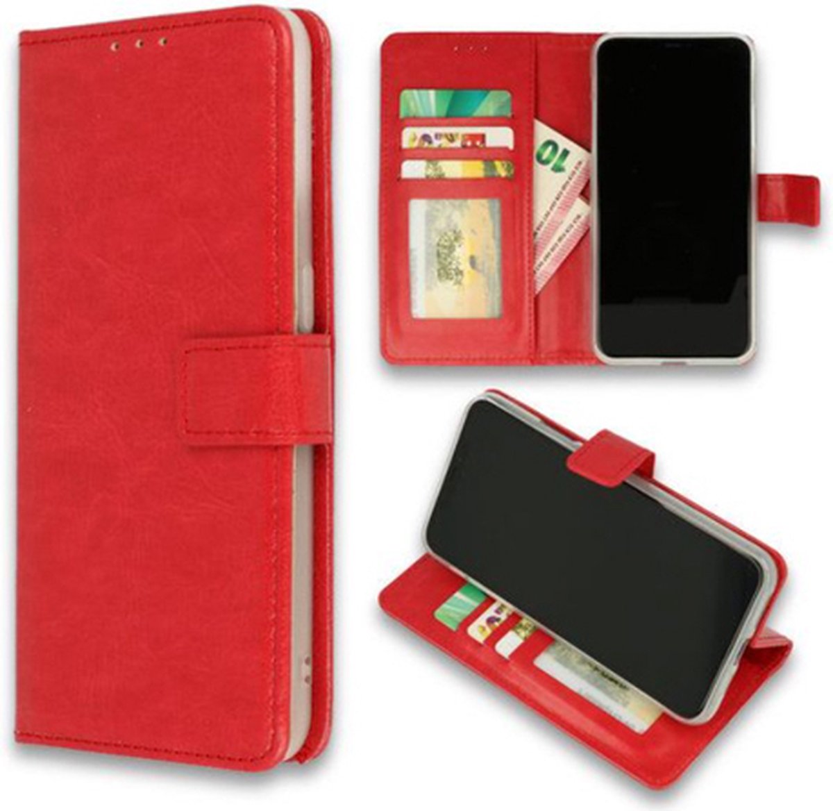 Geschikt voor Samsung A10 Simple Bookcase - Rood - Ruimte voor 3 pasjes - Telefoonhoesje