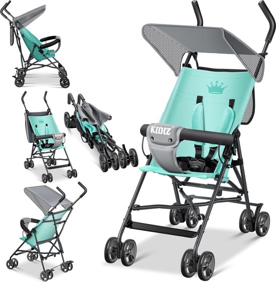 KIDIZ® Kinderwagen CITY Buggy Kinderwagen Opvouwbaar 360° 4-inch wielen Incl. zon- en regenhoes Opvouwbaar 5-punts veiligheidstuigje vanaf 6 maanden - Mintgroen