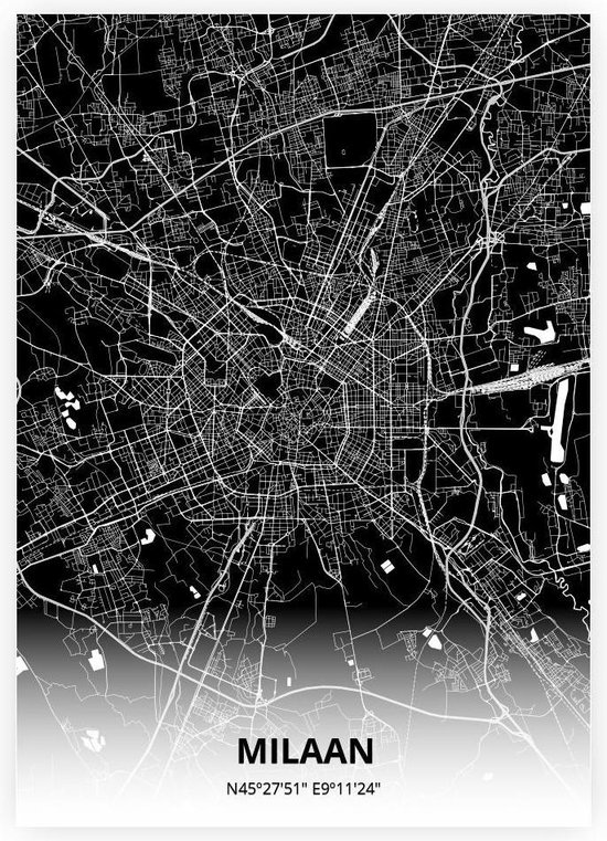 Milaan plattegrond - A3 poster - Zwarte stijl
