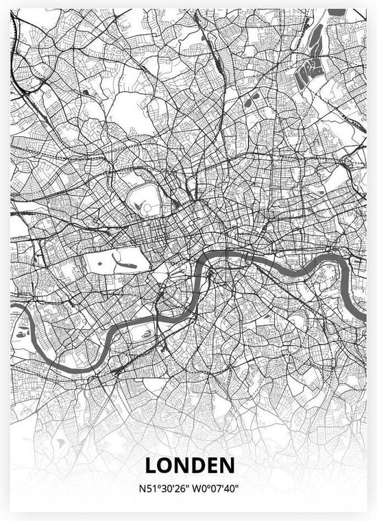 Londen plattegrond - poster - Zwart witte stijl