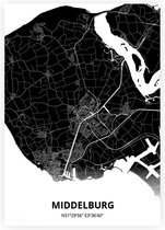 Middelburg plattegrond - A4 poster - Zwarte stijl
