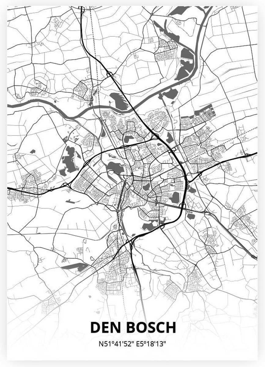 Den Bosch plattegrond - A2 poster - Zwart witte stijl | bol.com