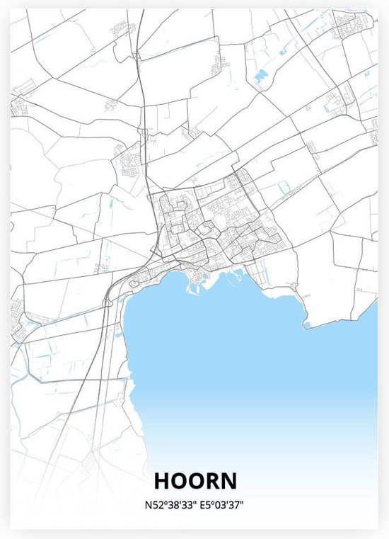 Hoorn plattegrond - A2 poster - Zwart blauwe stijl