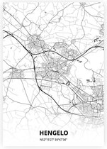 Hengelo plattegrond - A3 poster - Zwart witte stijl