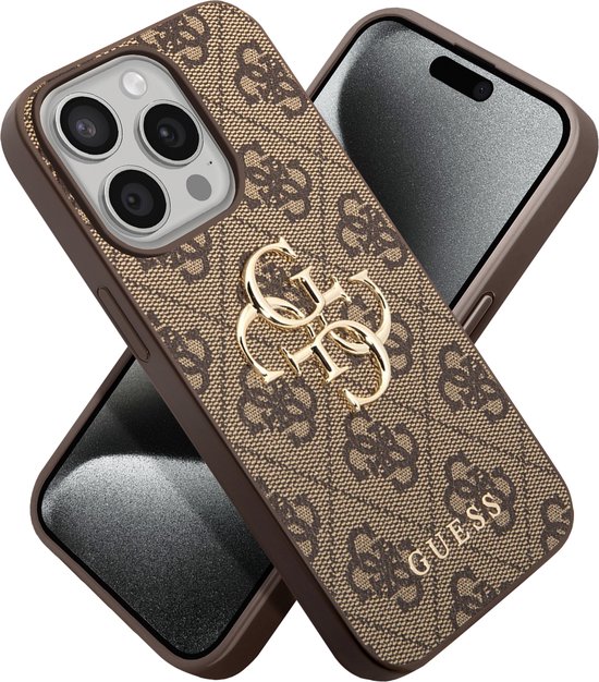 Guess 4G Metal Logo Back Case - Geschikt voor Apple iPhone 15 Pro (6.1") - Bruin