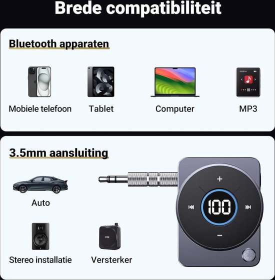 ApexArte® Bluetooth Receiver Aux - Ontvanger - Carkit - Zwart van ApexArte® — afbeelding 3