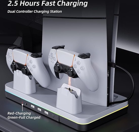 AoYi Voor PS5 accessoires VR2 verticale standaard met koeling, magnetisch laadstation voor PSVR2 Sense Controller, PS VR2 hoofdtelefoonhouder, laadstation voor PS5-controller