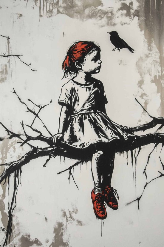 Fille Affiche | Banksy Poster | Inspiré par Banksy | Arbre Poster | Affiche de graffitis | Affiche Art de rue | Affiche emblématique | Affiche d’art urbain | 51x71cm | PVD | Décoration murale | Affiche murale | Convient pour l'encadrement