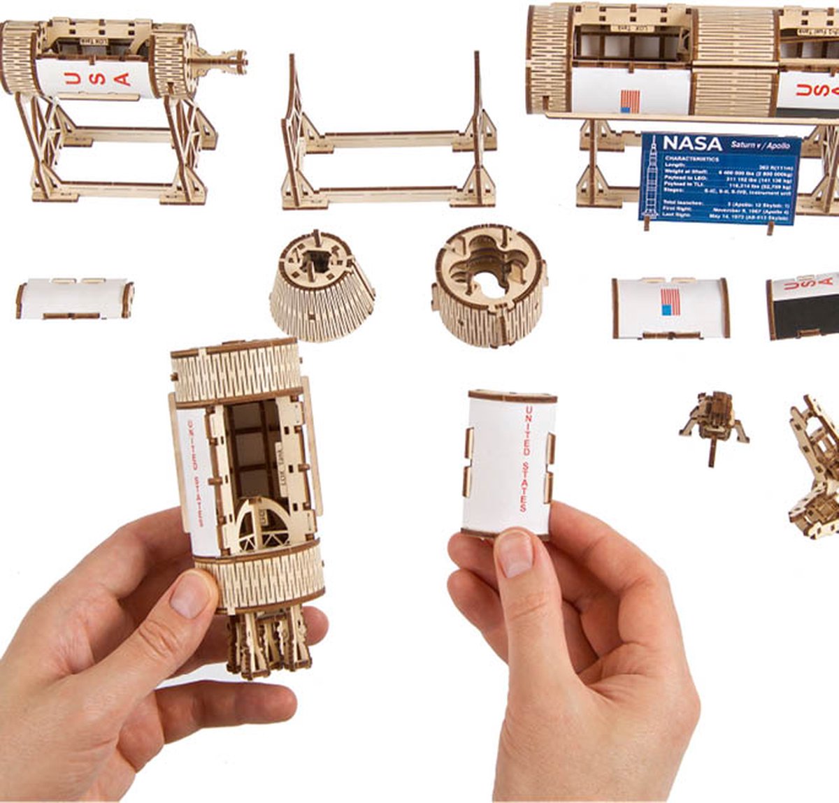 UGEARS 3D Modelbouw - Nasa Saturn V - Mechanisch Bouwpakket Hout - Educatief Speelgoed — afbeelding 19
