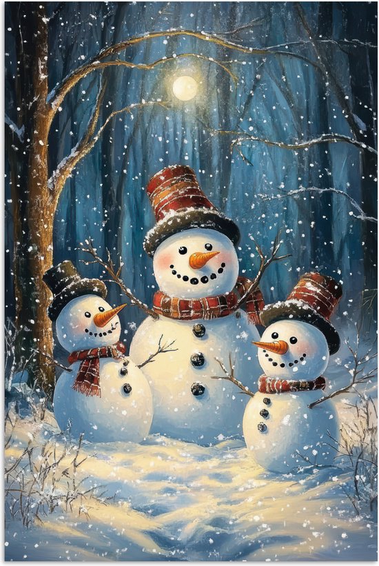 Poster 80x120 cm - Sneeuwpop - Sneeuw - Winter - Bos - Posters - Kamer decoratie - Wanddecoratie woonkamer - Muurdecoratie slaapkamer