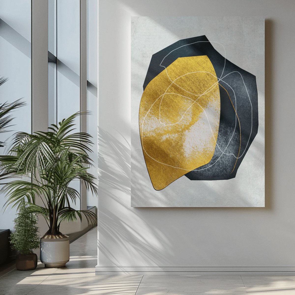 Trendex Global Canvas Schilderij - Abstract - Goud en Zwart - 150x100x2 cm