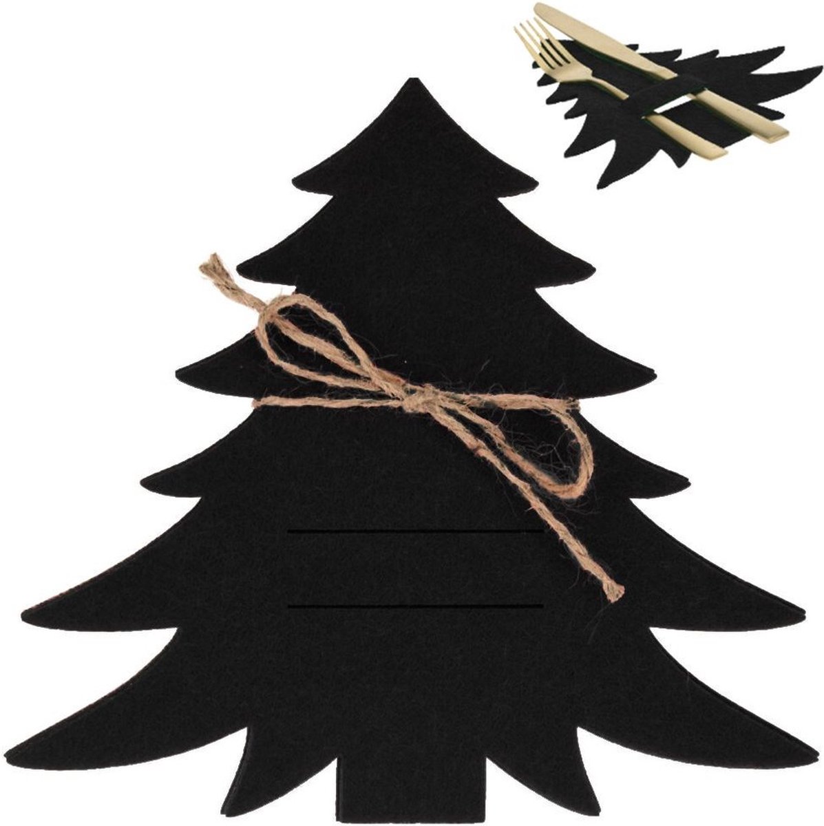Bestekzakje Zwart Kerstboom 4 stuks - Bestek Zakje - Bestekhoes - Bestekhouder voor Tafel