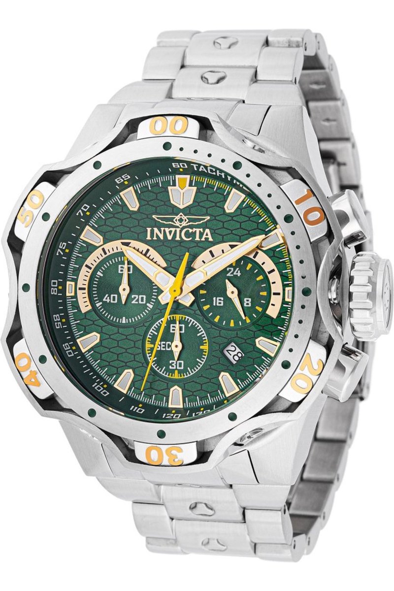 Invicta Venom 47762 Heren Horloge - Waterdicht - Analoog - Quartz Uurwerk - Roestvrij Staal met groene Wijzerplaat - 52mm