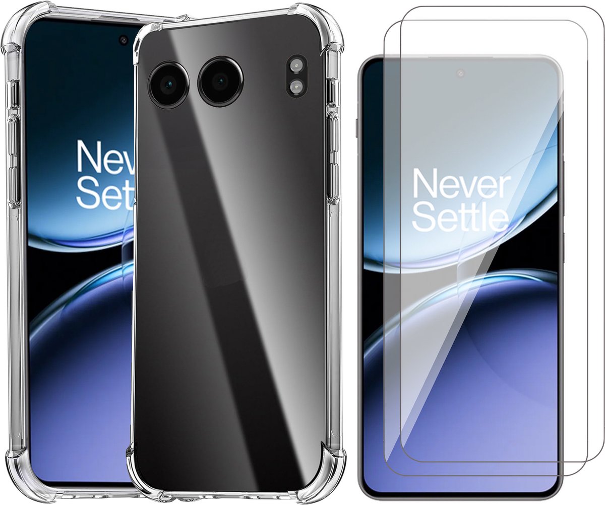 Hoesje geschikt voor OnePlus Nord 4 - 2x Screenprotector Glas - Shockproof Transparant