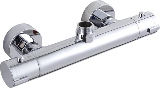 Douchekraan - Mengkraan - thermostaatkraan douchekraan - 15 cm hartafstand - Thermostaatkraan - koper - zilver - Wateruitlaat naar boven gericht - G1/2 Wateruitlaat