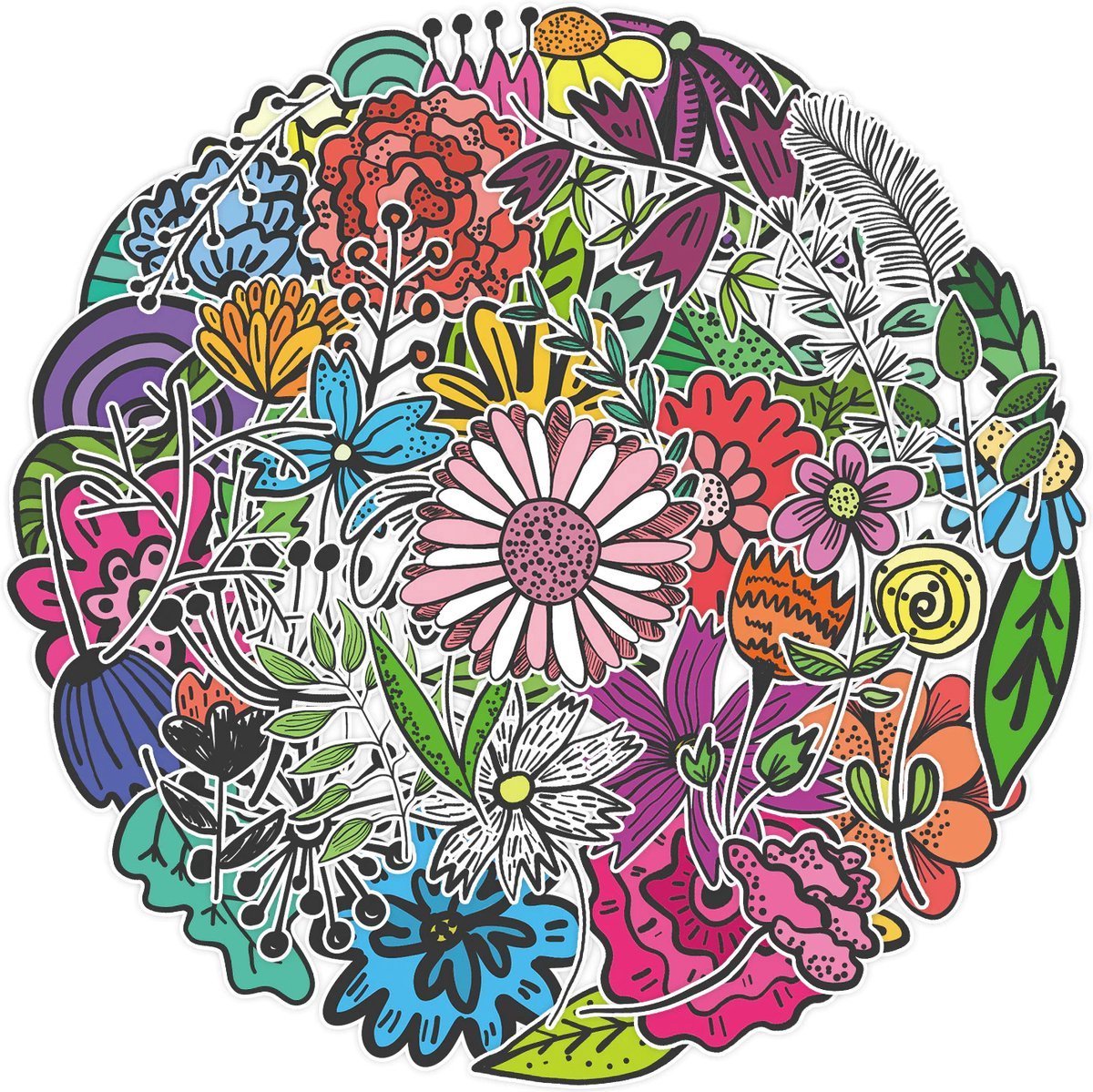 Scoby - Bloemen Stickers - Flower - 50 Stickers Mix Pack - Laptopstickers - Geschikt voor Fiets, Step, Laptop, Skateboard, Koffer & Helm