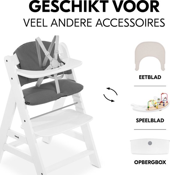 hauck Highchair Pad Select - Hoogwaardige kussenset voor de hauck kinderstoel - Muslin Dark Grey — afbeelding 3