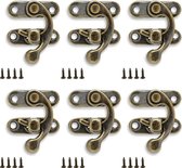 Bronsen - Antieke rechtersluiting met hoornsluiting - 6 stuks - Houten sieradendoossluiting - Metalen kistslot - Kleine houten kistsluiting - Hoornsluiting - Houten kistaccessoires - voor dozen, wijnkisten en meer.