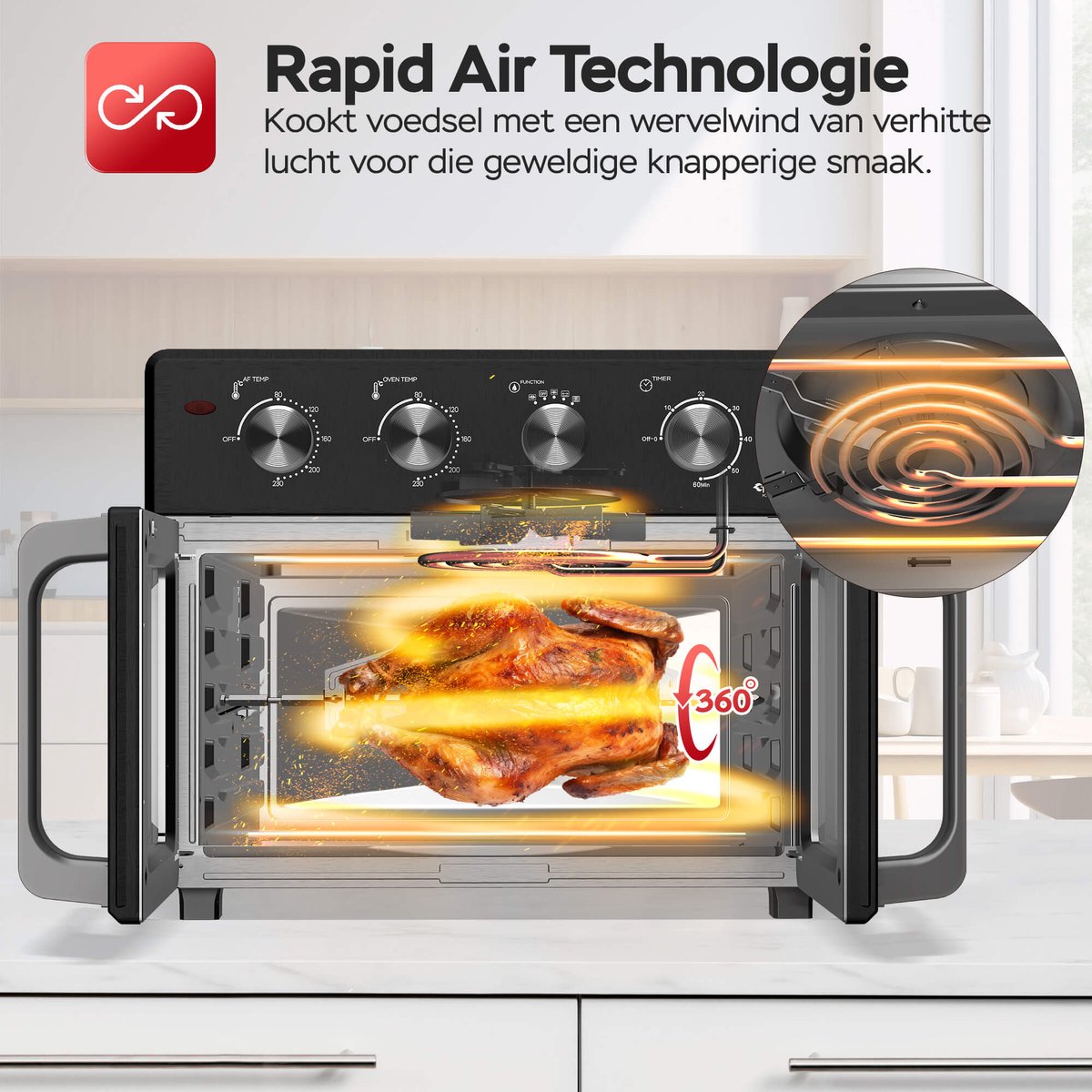 TurboTronic AF32MFD Airfryer Oven XXL – Dubbele Deur – 32L Vrijstaande Mini Oven – Heteluchtoven – Zwart — afbeelding 7