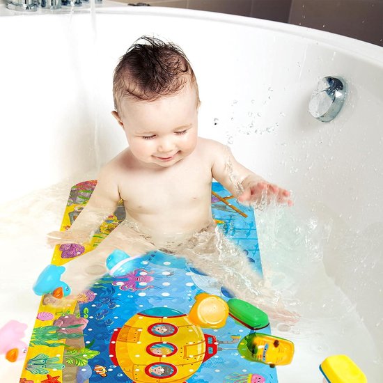 Homerella® Tapis De Bain Antidérapant Pour Enfants, 100% Sans BPA, Avec 2 Crochets De Suspension, Sensible à La Peau Et à La Moisissure, Lavable, 100 X 40 Cm