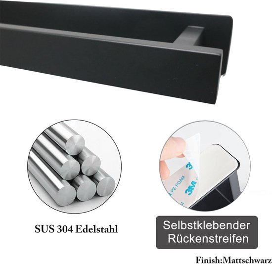 Zelfklevende Handdoekhouder - Roestvrij Staal - 400mm x 45mm - Zwart - Set van 2 van YIXUERUI — afbeelding 4