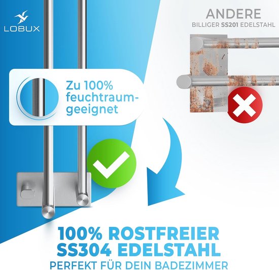 Handdoekhouder zonder boren - Roestvrij Staal 60 cm - Dubbele Handdoekstang en 2 Haken - Ideaal voor Badkamer, Douchewand en Keuken van Topmail — afbeelding 4